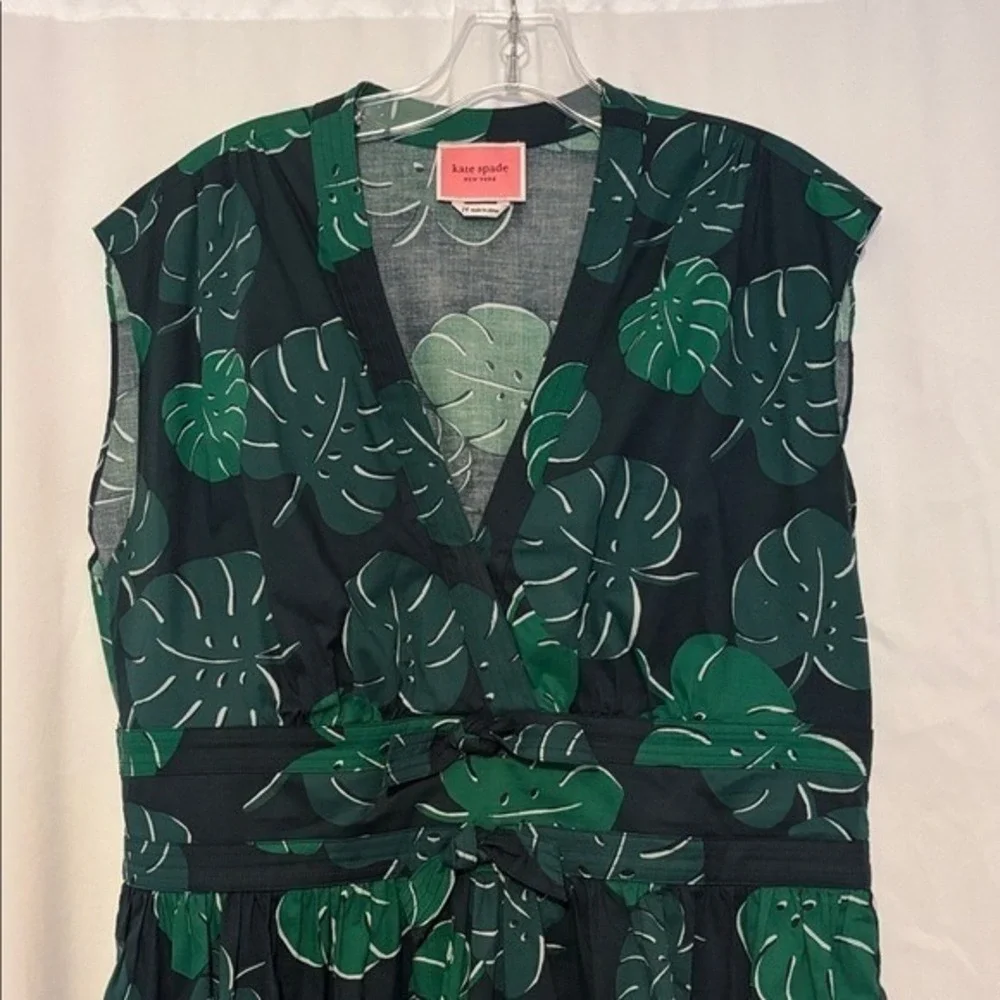 Kate Spade Monstera‎ Leaves Poplin Bow Midi Dress size 14